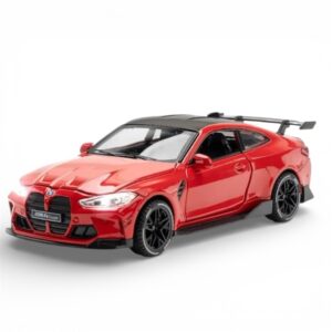 1:32 Diecast Model Alloy B-M-W M4 Metal Pull Back Car with Sound Light, Openable Doors - red